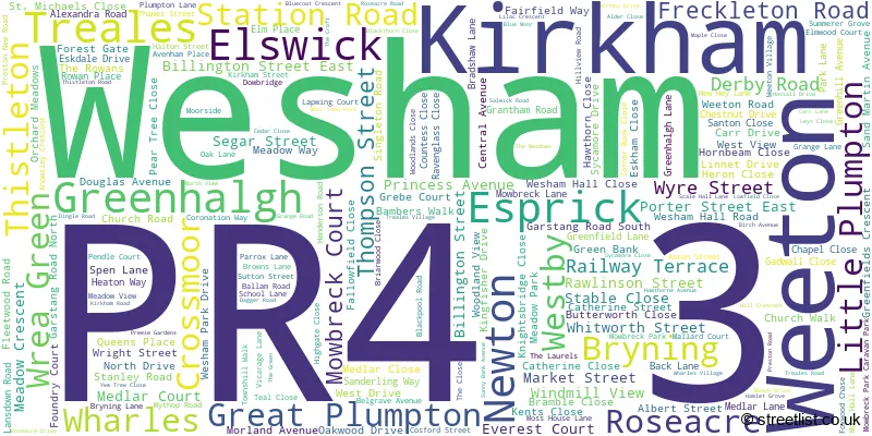 A word cloud for the PR4 3 postcode